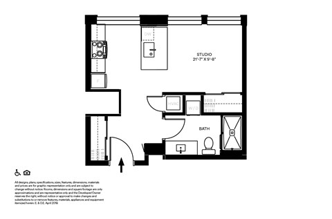 Floor plan for studio, 1 bath, 400 sqft